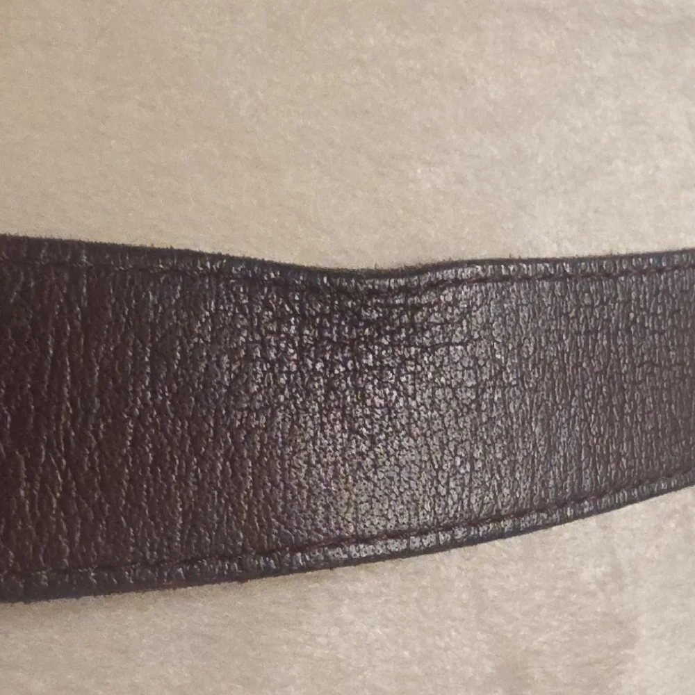 Linea Pelle Dark Brown Leather Belt with Brass-Tone Embossed Buckle